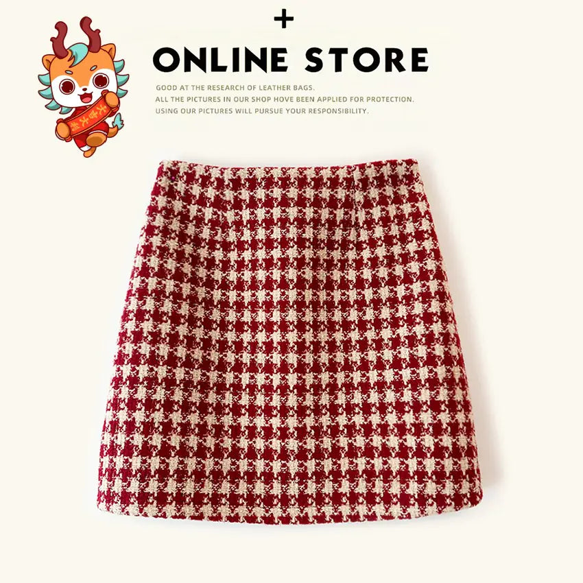 Autumn Chic Red Plaid A-Line Skirt