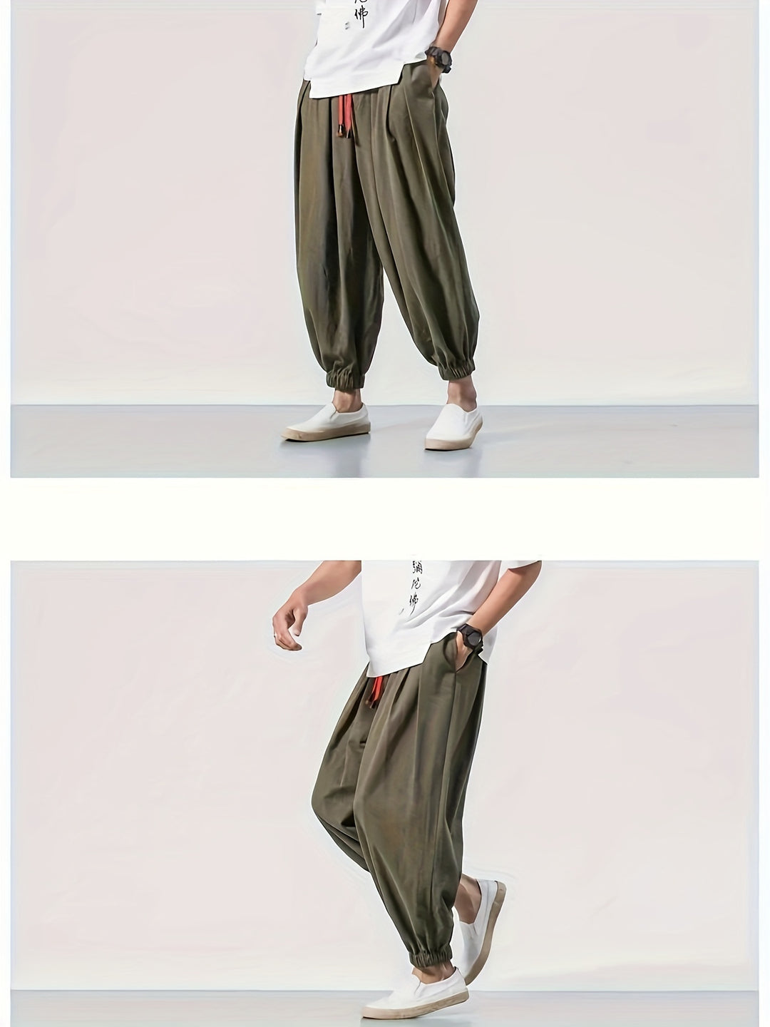 Men's Casual Solid Comfy Harem Pants With Drawstring, Hip Hop Style Trousers For Spring And Autumn