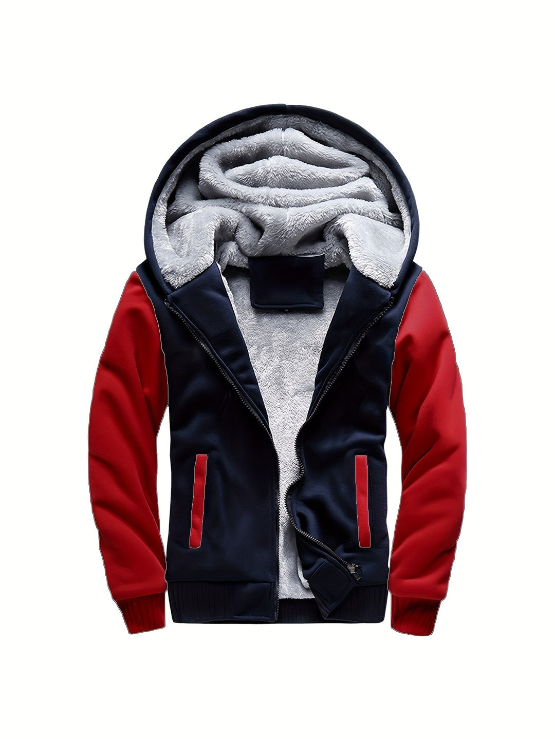 Winter Fleece Thickened Solid Color Hooded Cardigan Sweatshirt Men's Jacket