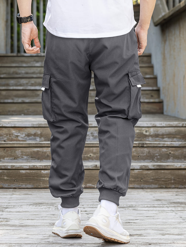 Loose Men's Comfy Cargo Pants With Flap Pockets, Drawstring Jogger Pants