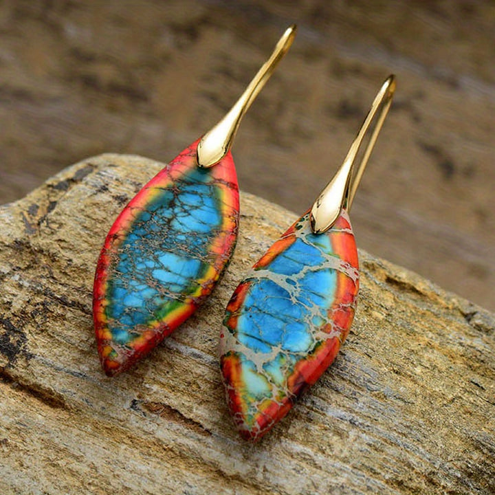 Exquisite Bohemian Imperial Stone Leaf Dangle Earrings - Natural, Handcrafted, Hypoallergenic Jewelry Gift for Women - Unique, Statement-Making, Everyday Accessory