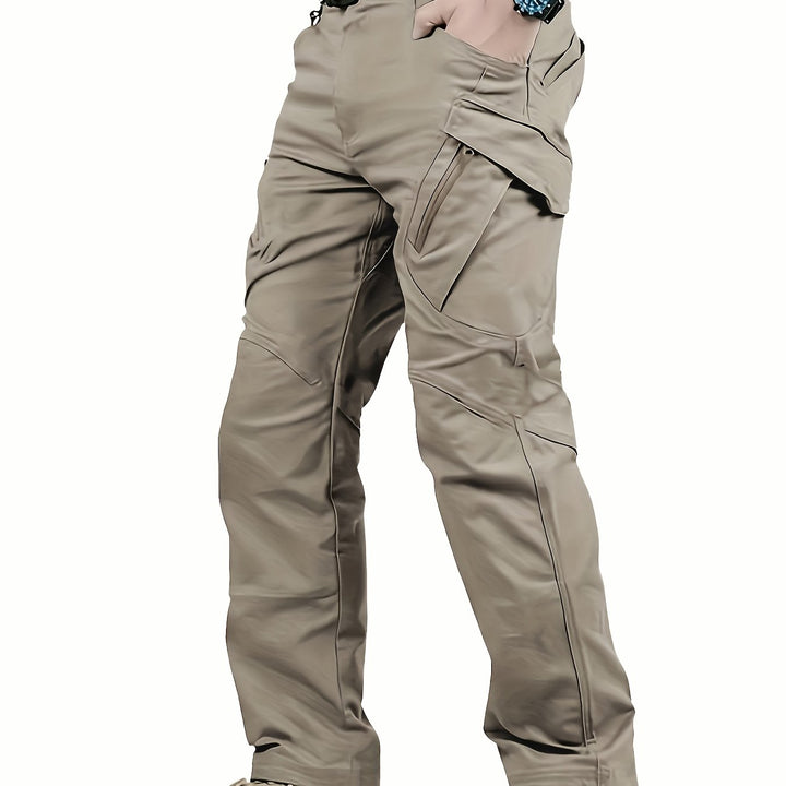 Men's Tactical Pants with Multiple Pockets, Solid Color Polyester, Machine Washable - All Seasons