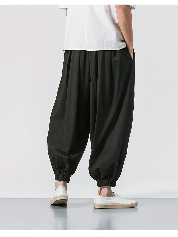 Men's Casual Solid Comfy Harem Pants With Drawstring, Hip Hop Style Trousers For Spring And Autumn