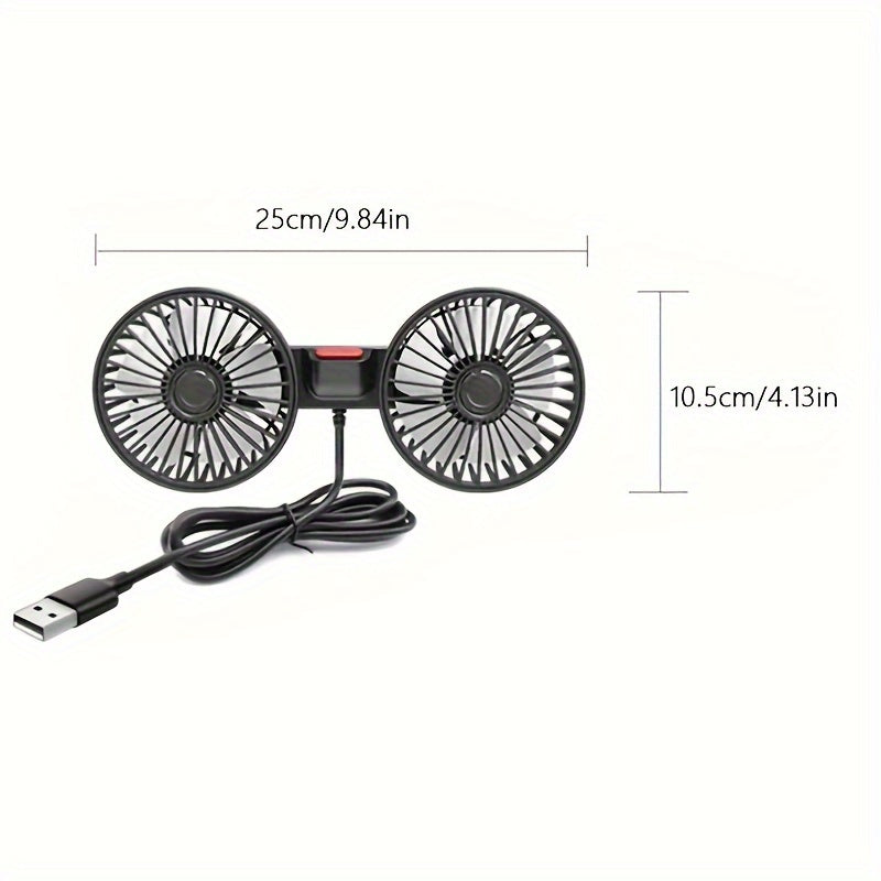 Car Fan, Car Small Air Conditioner, Dual-Head Rear Fan, Strong Wind, 5 Blades, 360 Degree Rotation, Extra Large Air Volume, Super Low Sound Operation, Easy Clip Installation, Foldable and Hidden Under the Headrest, Disassembl