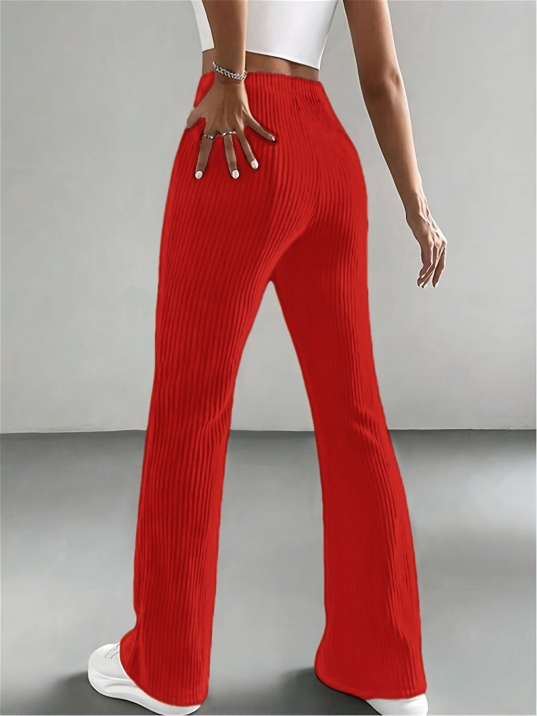 Solid High Waist Pants, Elegant Flare Leg Pants, Women's Clothing