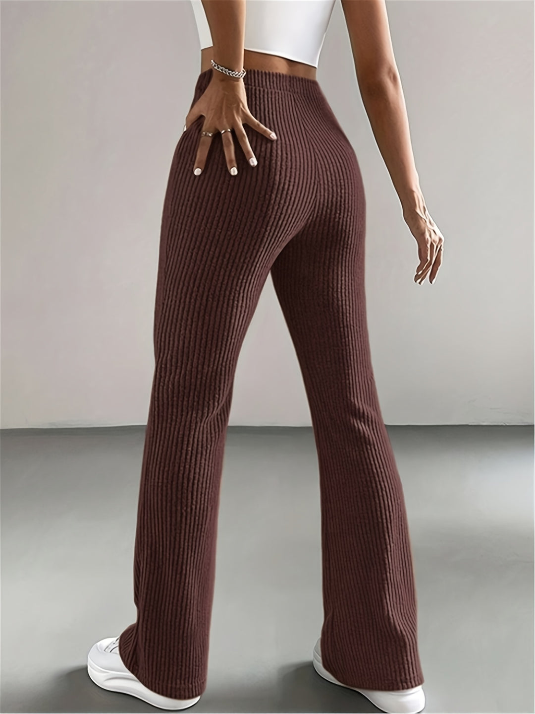 Solid High Waist Pants, Elegant Flare Leg Pants, Women's Clothing