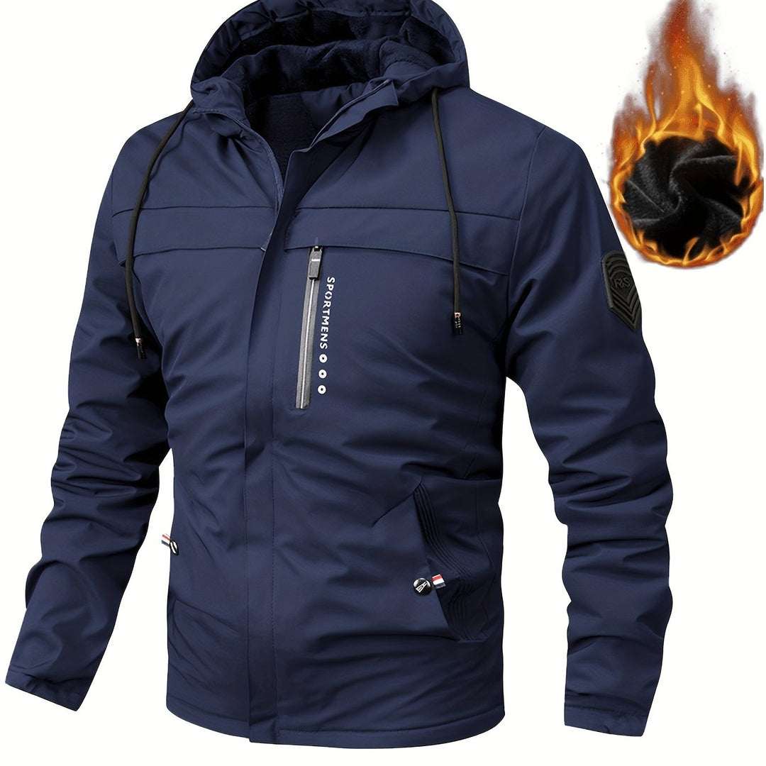 Warm Fleece Hooded Jacket, Men's Casual Winter Jacket Coat For Outdoor Activities