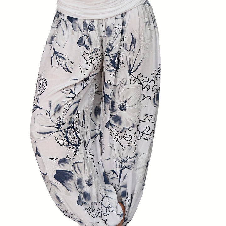 Boho Chic Floral Print Harem Pants - High Waist, Baggy & Flowy - Perfect for Summer Vacations - Womens Fashion Must-Have