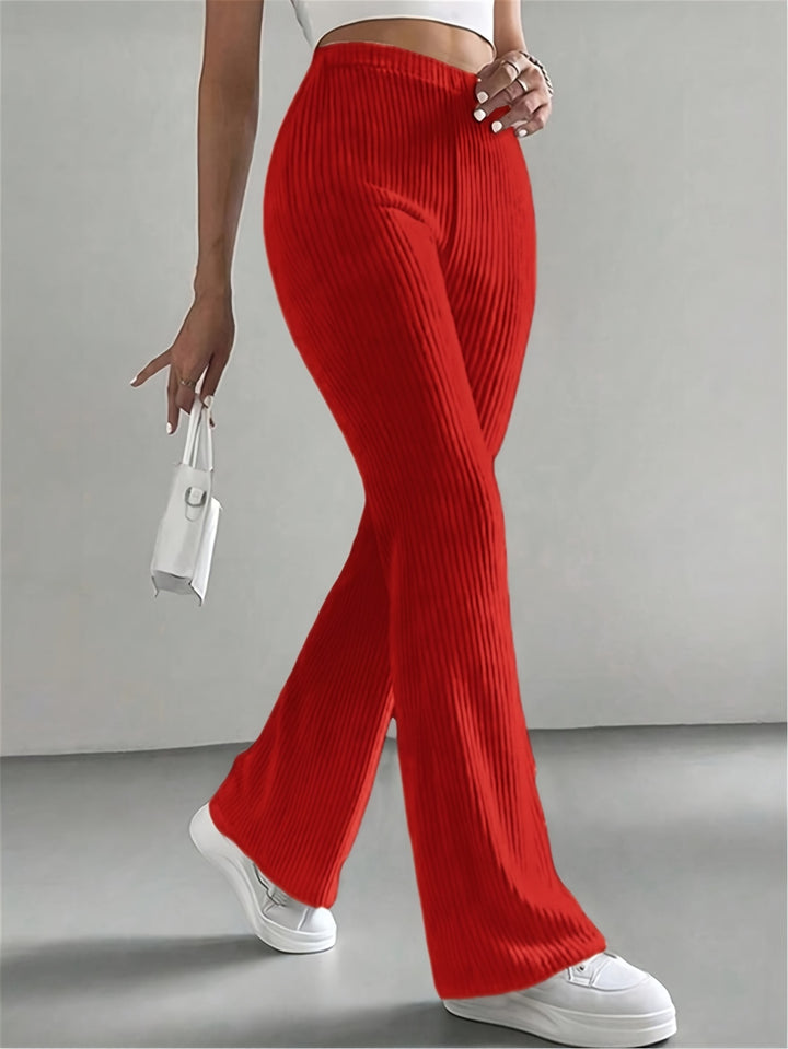 Solid High Waist Pants, Elegant Flare Leg Pants, Women's Clothing