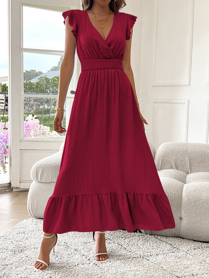 Elegant Surplice Neck Ruffle Sleeve Dress