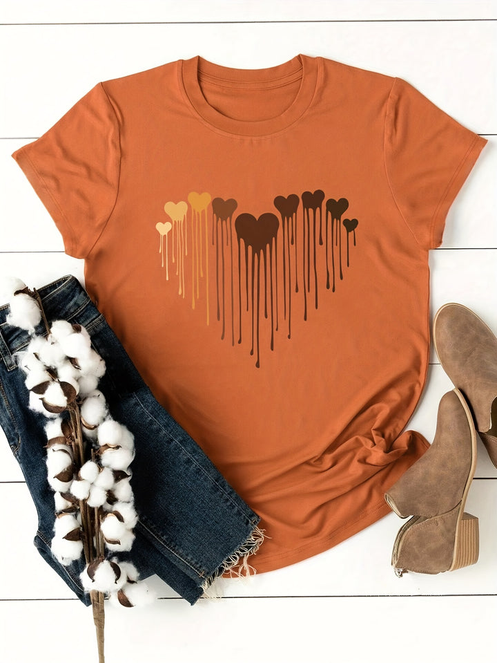 Plus Size Casual T-shirt, Women's Plus Love Heart Graphic T-shirts