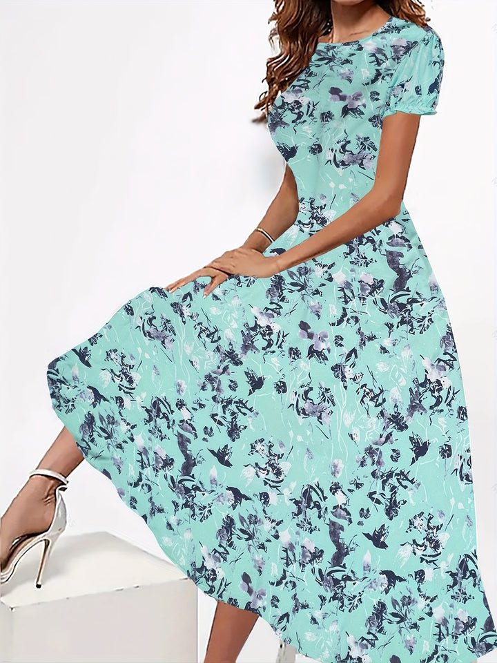 Elegant Floral Crew Neck Dress