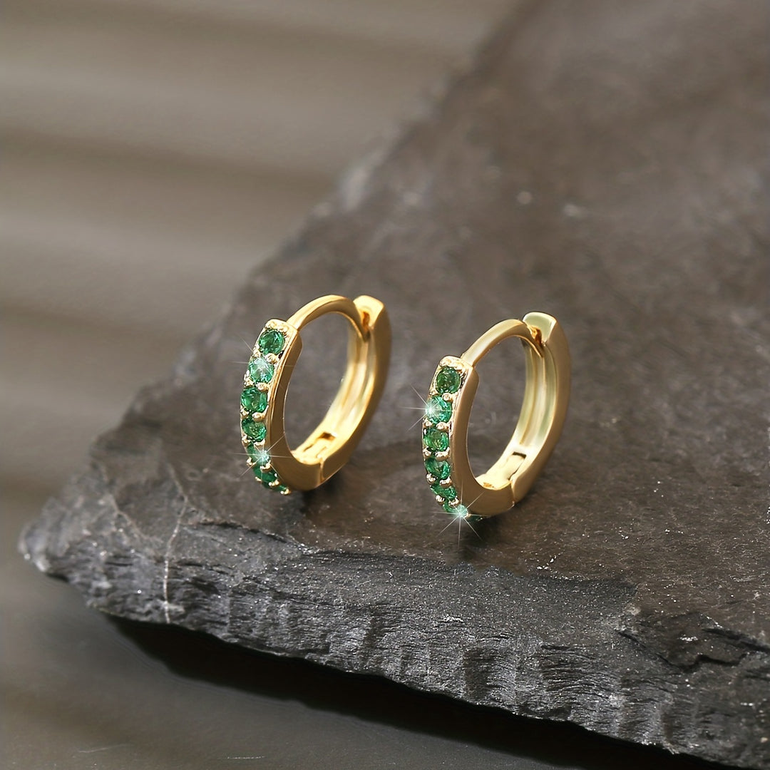 Fashionable Green Zirconium Earrings – Hip-Hop Style