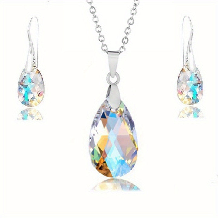 Elegant Water Drop Jewelry Set With Pendant Necklace & Drop Earrings