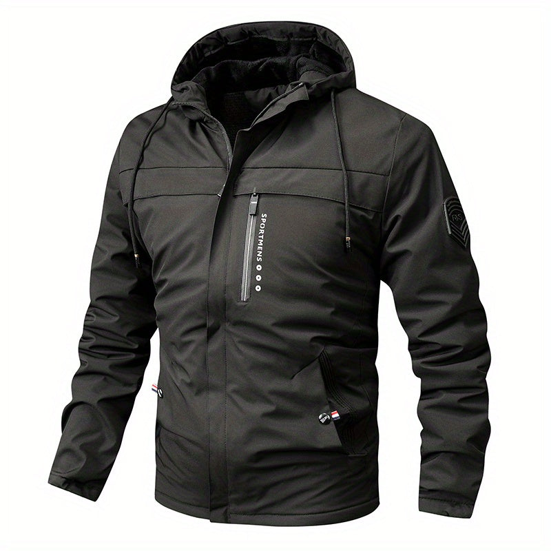 Warm Fleece Hooded Jacket, Men's Casual Winter Jacket Coat For Outdoor Activities