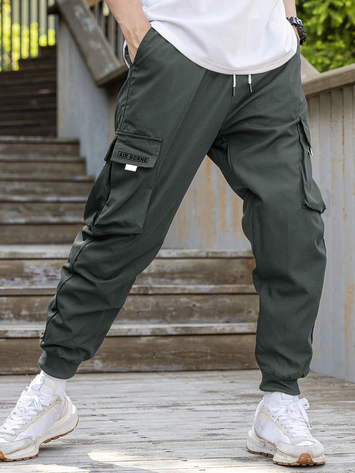 Loose Men's Comfy Cargo Pants With Flap Pockets, Drawstring Jogger Pants