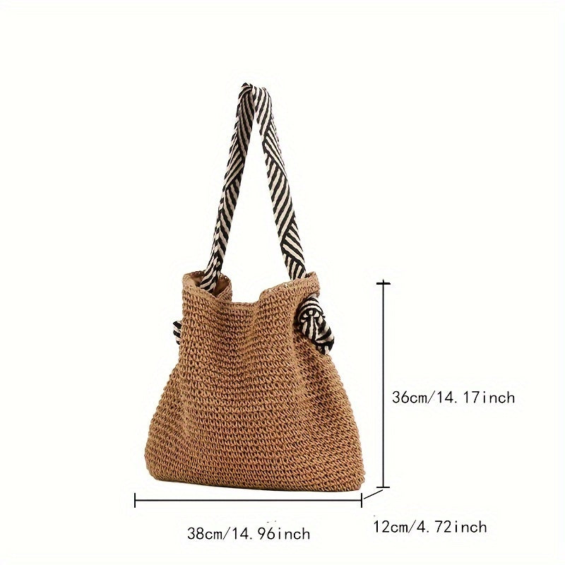 Striped Knotted Adjustable Straw Shoulder Bag