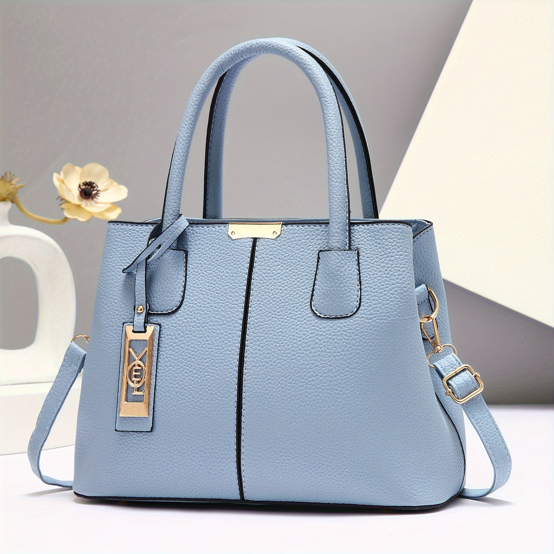 Gray PU Tote Bag with Adjustable Straps