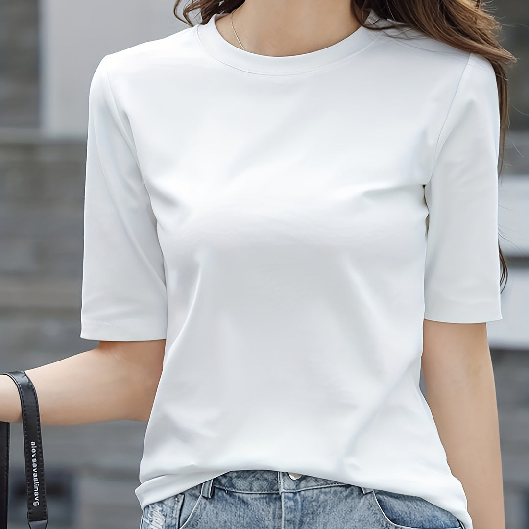 Short Sleeve Crew Neck T-Shirt, Casual Top For Summer & Spring, Women's Clothing