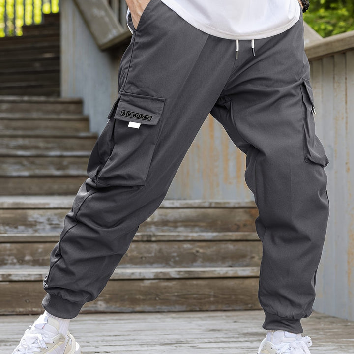 Loose Men's Comfy Cargo Pants With Flap Pockets, Drawstring Jogger Pants