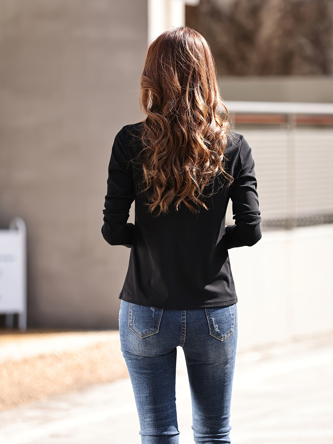 Solid Long Sleeve T-Shirt, Crew Neck Casual Every Day Top For Spring & Fall, Women's Clothing