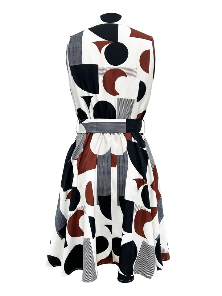 Abstract Print Sleeveless Dress – Tie-waist