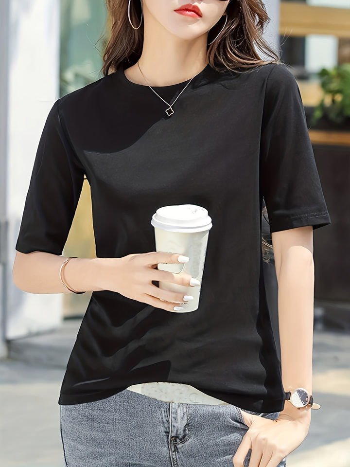 Short Sleeve Crew Neck T-Shirt, Casual Top For Summer & Spring, Women's Clothing