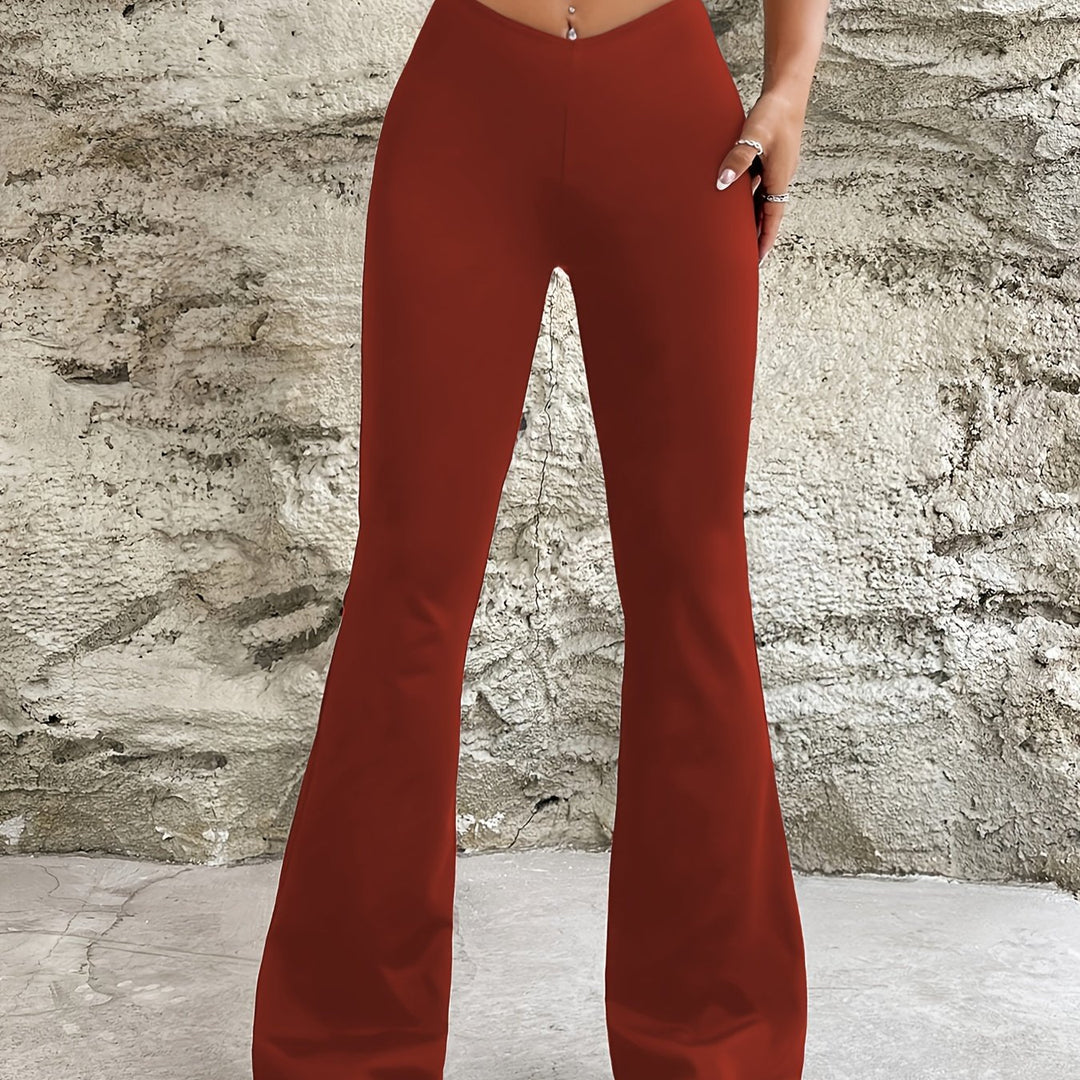 Solid Color Flare Leg Pants, Casual Elastic Waist Loose Pants, Women's Clothing