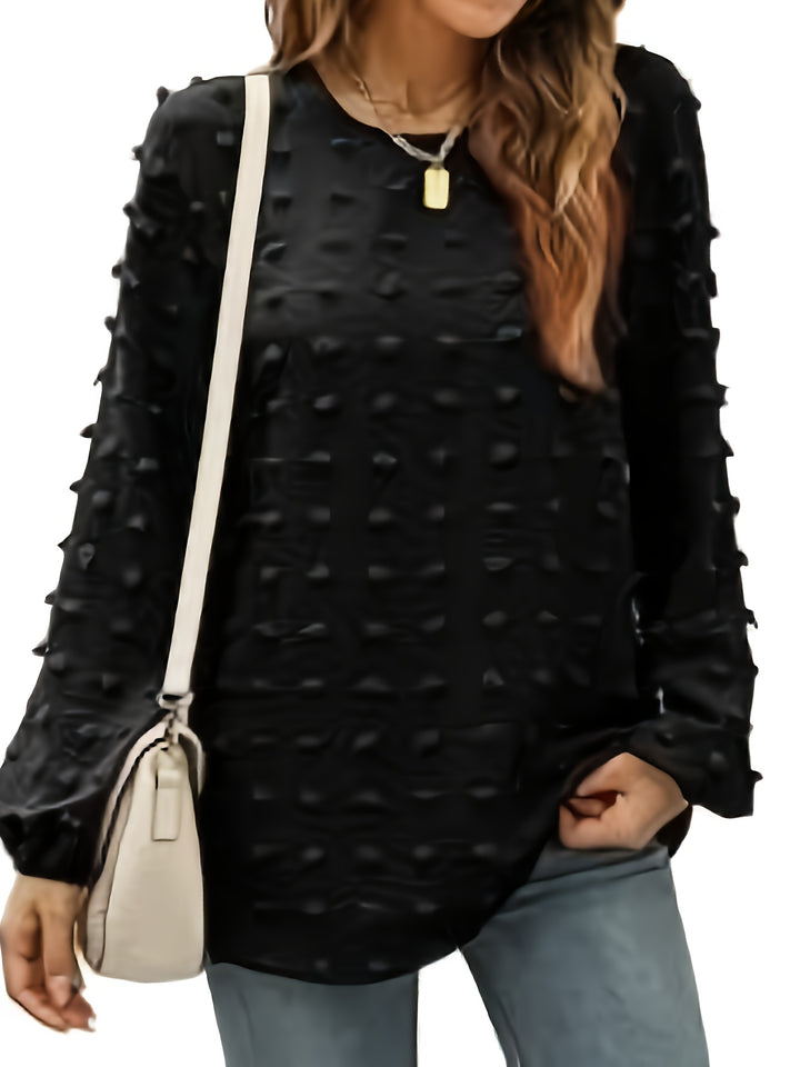 Plus Size elegant Top, Women's Plus Solid Swiss Dot Lantern Sleeve Round Neck Tunic Top