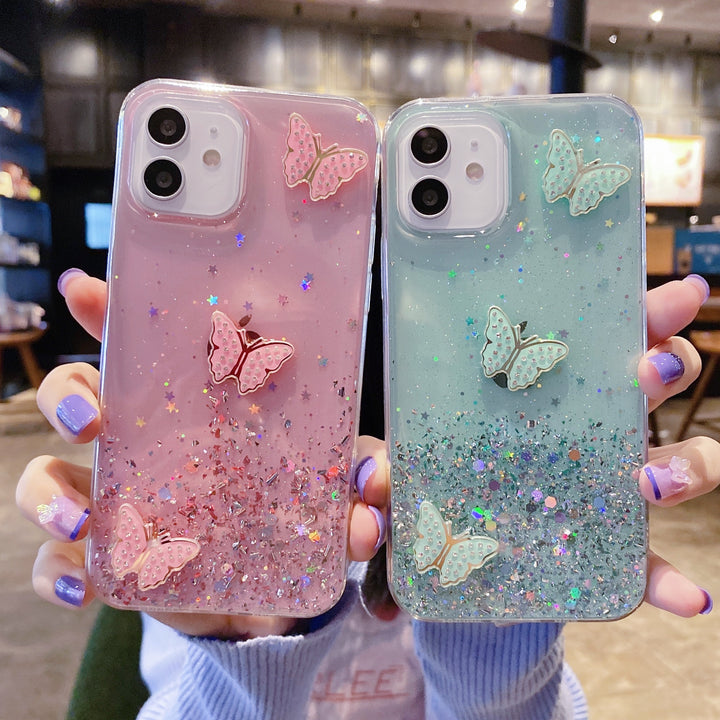 Luxury Butterfly Phone Case Protection For IPhone 15 11/11 Pro/11 Pro Max/12/12 Pro/12 Pro Max/13/13 Pro/13 Pro Max/14/14 Plus/14 Pro/14 Pro Max - Starry Sky Flashing Design