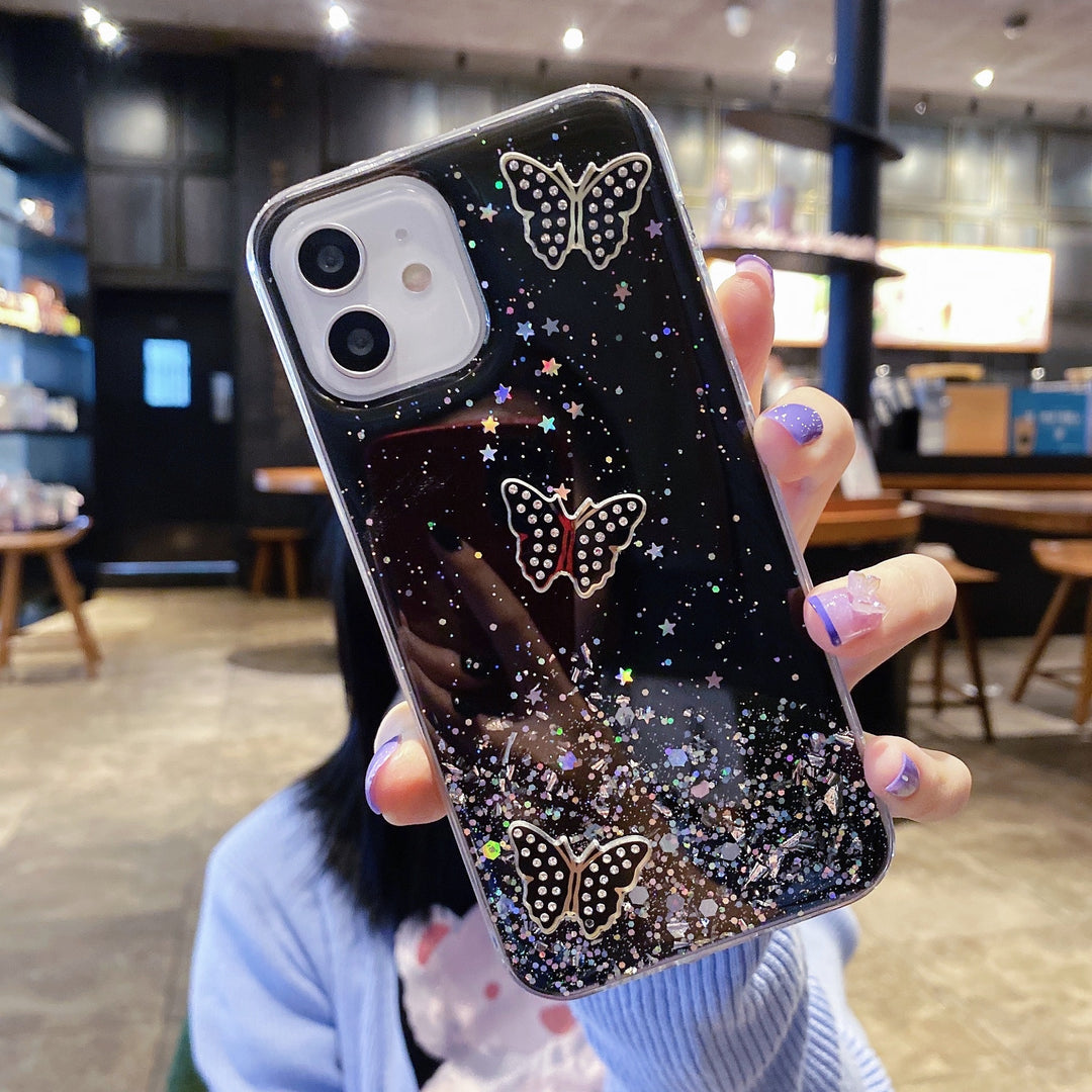 Luxury Butterfly Phone Case Protection For IPhone 15 11/11 Pro/11 Pro Max/12/12 Pro/12 Pro Max/13/13 Pro/13 Pro Max/14/14 Plus/14 Pro/14 Pro Max - Starry Sky Flashing Design