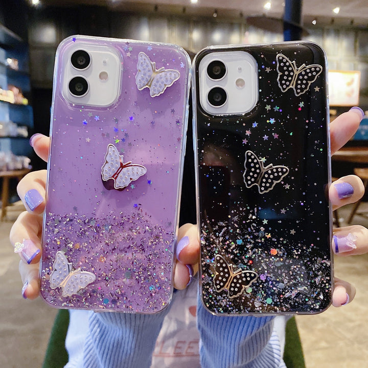 Luxury Butterfly Phone Case Protection For IPhone 15 11/11 Pro/11 Pro Max/12/12 Pro/12 Pro Max/13/13 Pro/13 Pro Max/14/14 Plus/14 Pro/14 Pro Max - Starry Sky Flashing Design