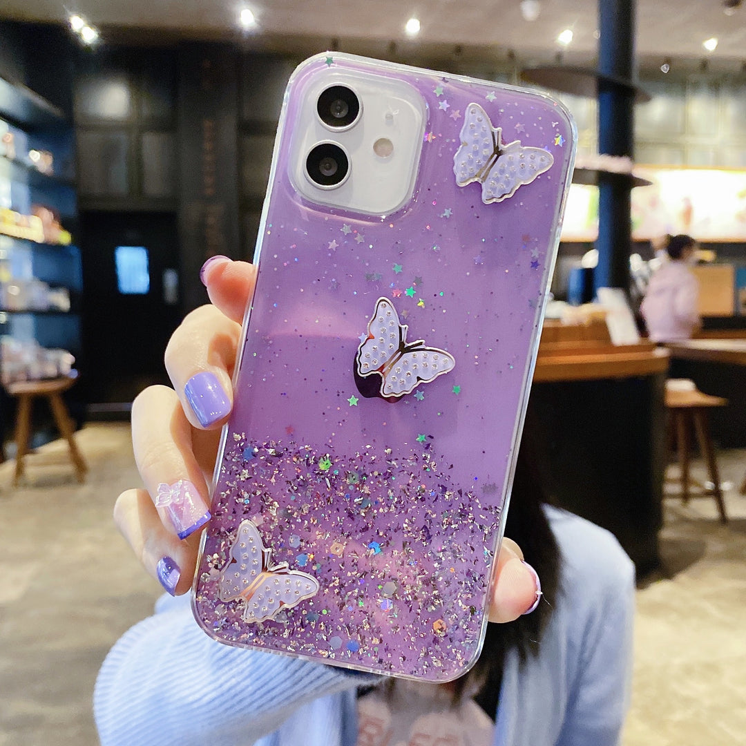 Luxury Butterfly Phone Case Protection For IPhone 15 11/11 Pro/11 Pro Max/12/12 Pro/12 Pro Max/13/13 Pro/13 Pro Max/14/14 Plus/14 Pro/14 Pro Max - Starry Sky Flashing Design