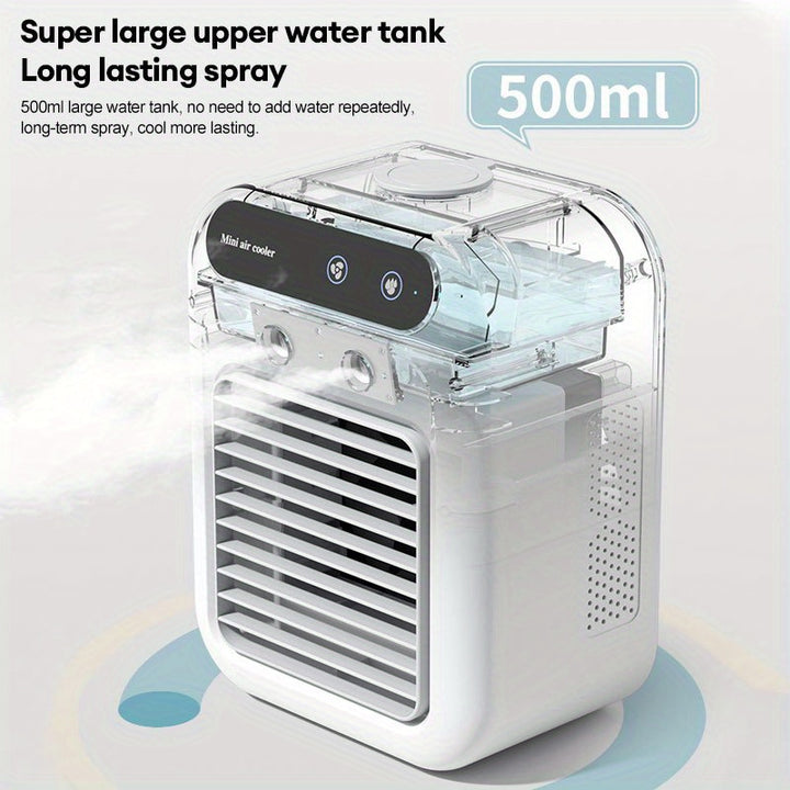 Portable Evaporative Air Cooler – USB, Dual Spray, 500ml Tank