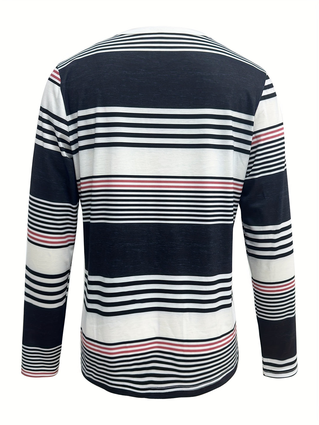 Elegant Women's Striped Long Sleeve T-Shirt with Chic Button Detail - Crew Neck, Comfort Fit, Machine Washable - Perfect for Daily Wear