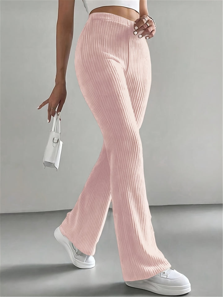 Solid High Waist Pants, Elegant Flare Leg Pants, Women's Clothing