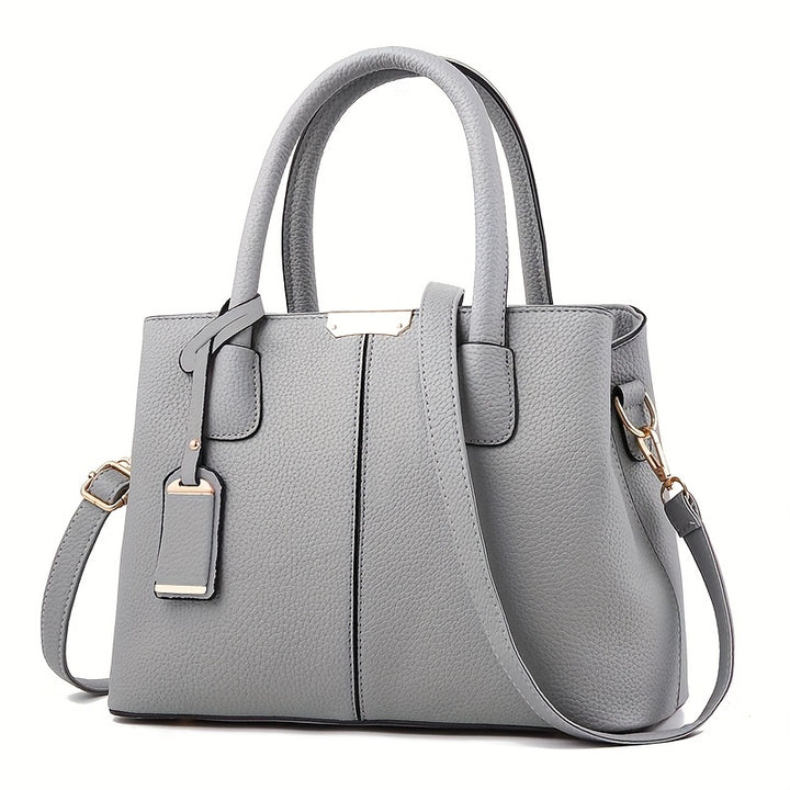 Gray PU Tote Bag with Adjustable Straps