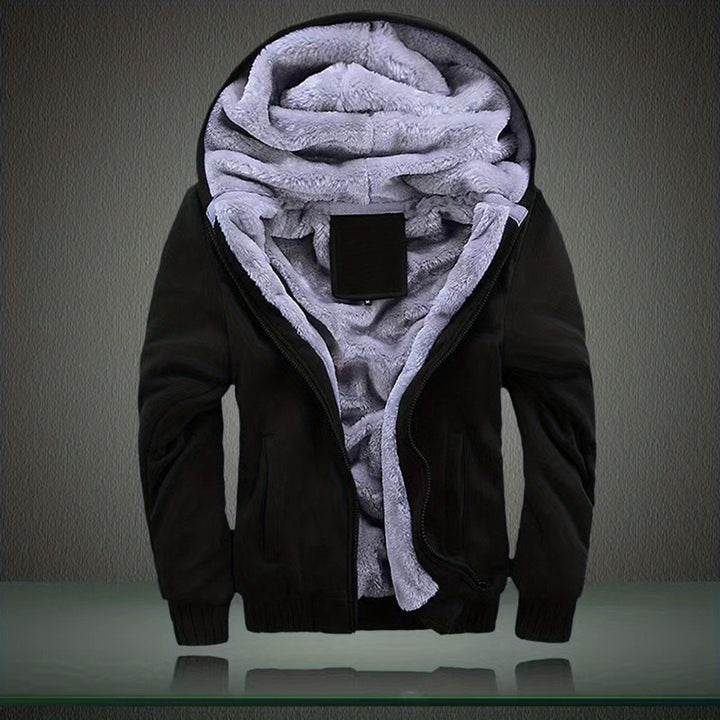 Winter Fleece Thickened Solid Color Hooded Cardigan Sweatshirt Men's Jacket