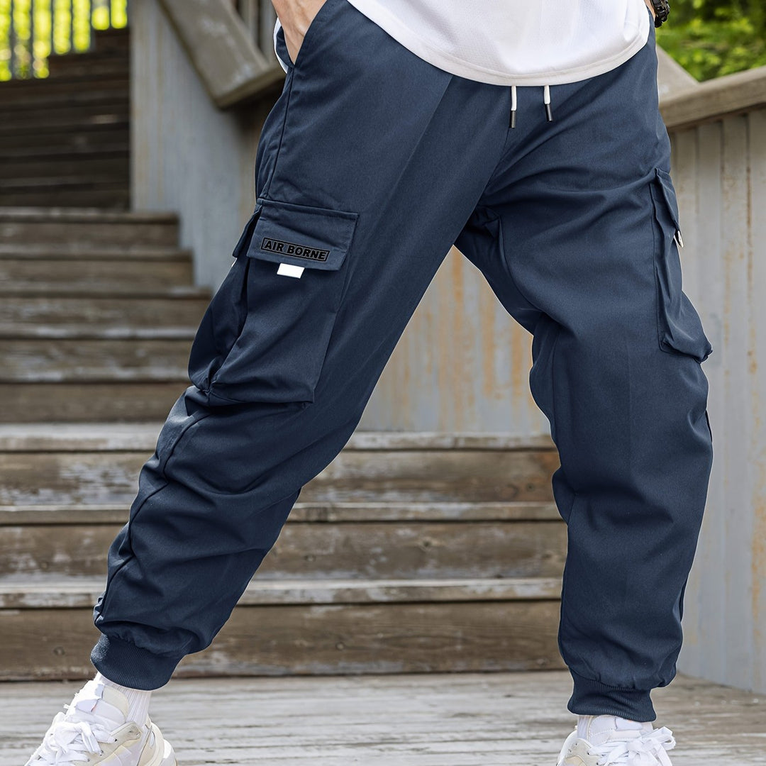 Loose Men's Comfy Cargo Pants With Flap Pockets, Drawstring Jogger Pants