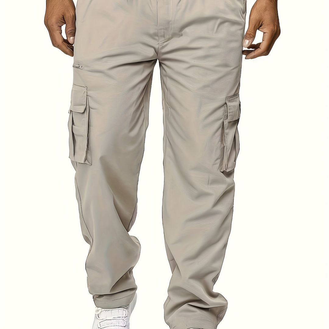 Men's Cargo Pants with Flap Pockets - Relaxed Hip-Hop Streetwear - Versatile Straight Leg Fit for Spring to Autumn Outdoor Activities