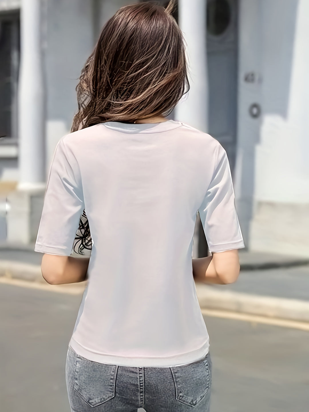 Short Sleeve Crew Neck T-Shirt, Casual Top For Summer & Spring, Women's Clothing