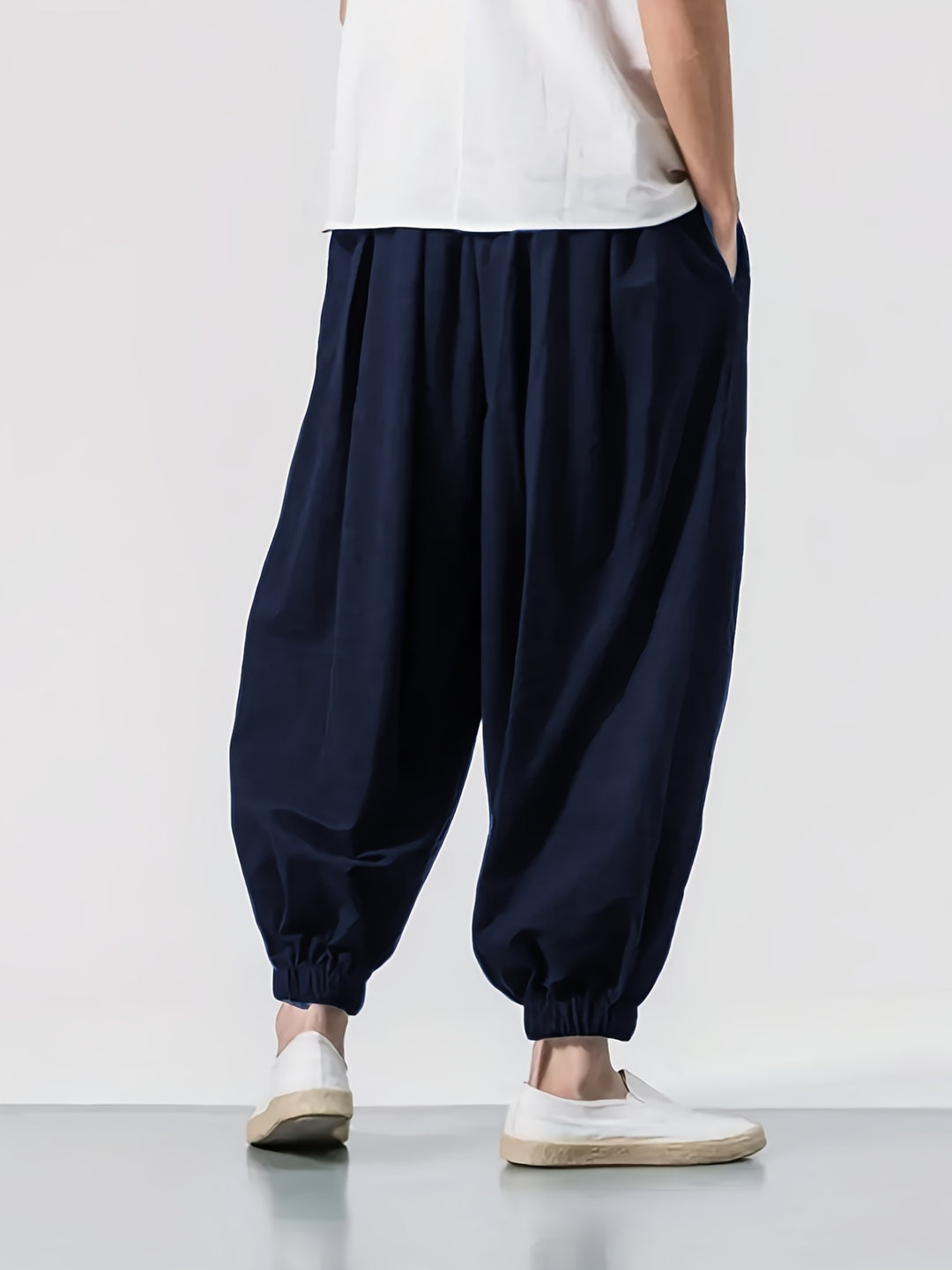 Men's Casual Solid Comfy Harem Pants With Drawstring, Hip Hop Style Trousers For Spring And Autumn