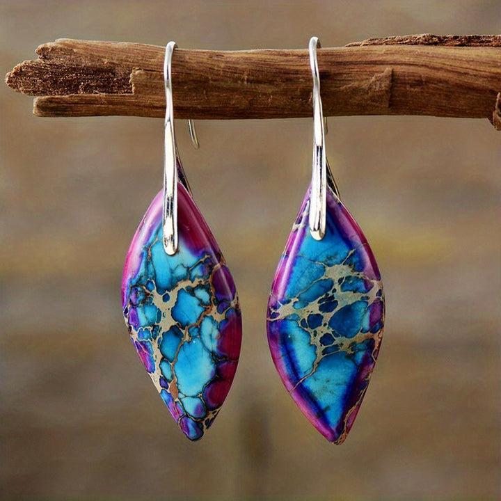 Exquisite Bohemian Imperial Stone Leaf Dangle Earrings - Natural, Handcrafted, Hypoallergenic Jewelry Gift for Women - Unique, Statement-Making, Everyday Accessory