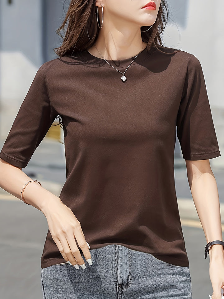 Short Sleeve Crew Neck T-Shirt, Casual Top For Summer & Spring, Women's Clothing