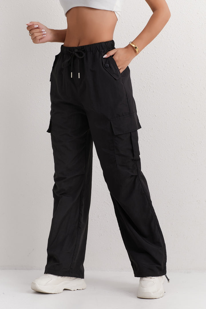 Slant Pockets Straight Leg Cargo Pants, Casual Drawstring Waist Pants For Spring & Summer, Women's Clothing