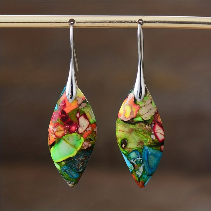 Exquisite Bohemian Imperial Stone Leaf Dangle Earrings - Natural, Handcrafted, Hypoallergenic Jewelry Gift for Women - Unique, Statement-Making, Everyday Accessory