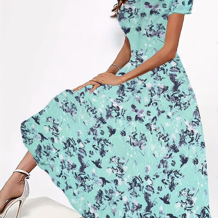 Elegant Floral Crew Neck Dress