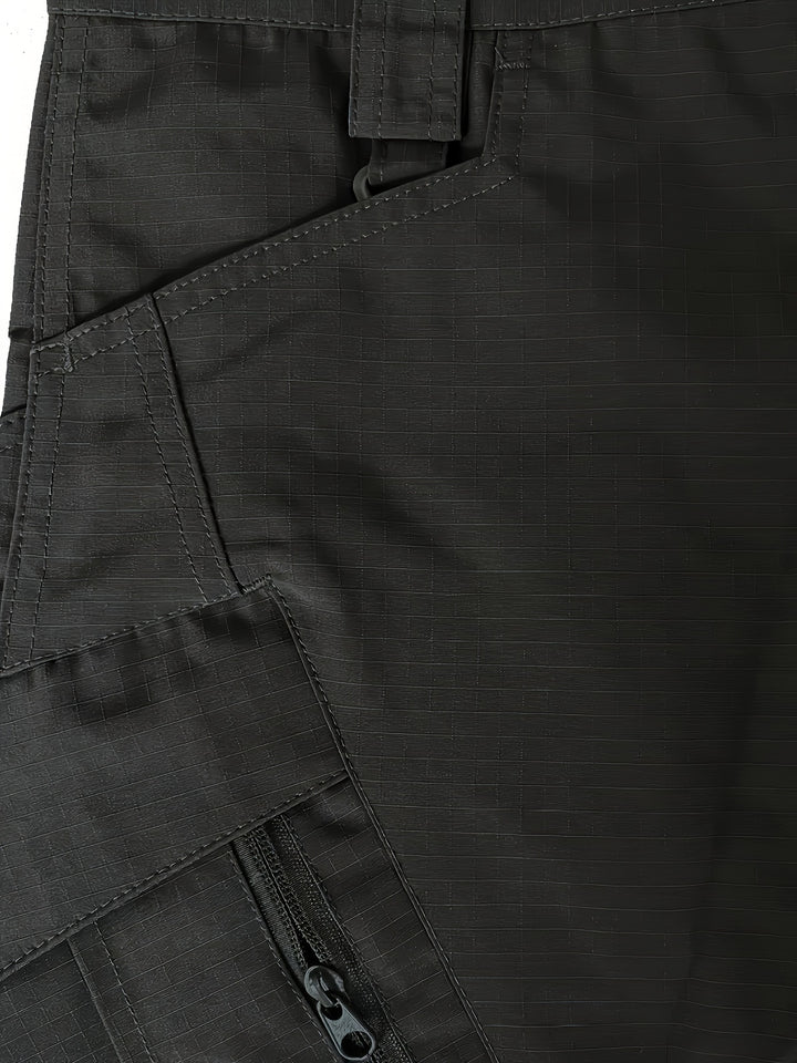 Men's Tactical Pants with Multiple Pockets, Solid Color Polyester, Machine Washable - All Seasons