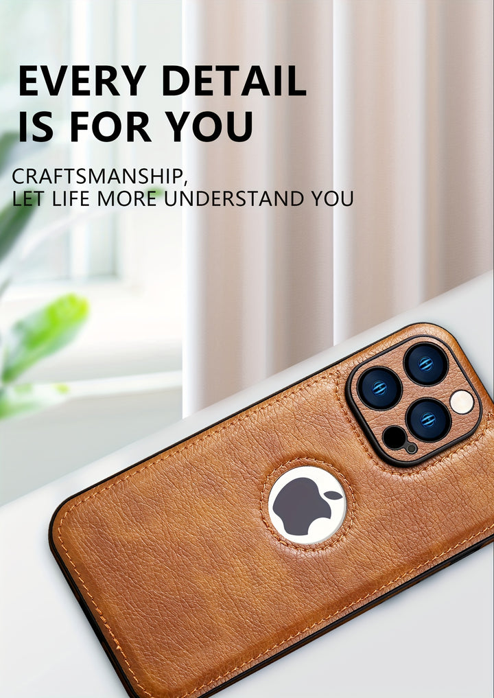 Logo View Compatible With IPhone 15/14/13/12 Pro Max Case Slim Premium Vegan Leather Classic Luxury Elegant Thin Cover, Shockproof Full Protection