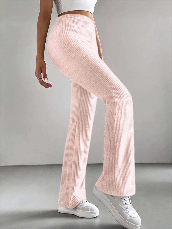 Solid High Waist Pants, Elegant Flare Leg Pants, Women's Clothing